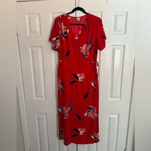 Red Floral Wrap Dress